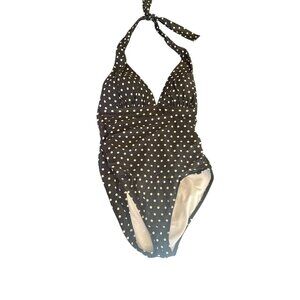 Ralph Lauren Womens Black & White Polka Dot Halter One-Piece Swimsuit Size 8